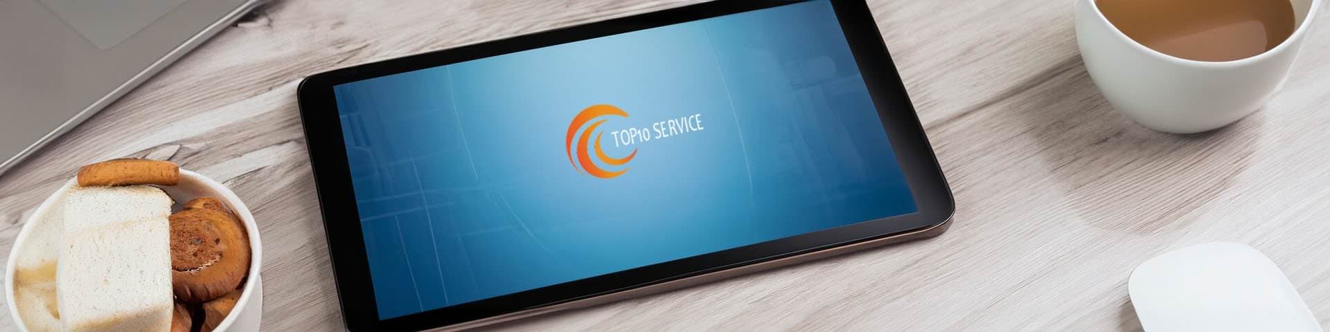 Tablet mit Logo von Top10 Service.